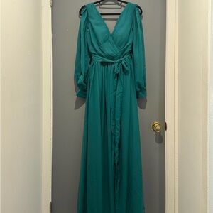 Self-Portrait Teal Long Sleeve EveningDress